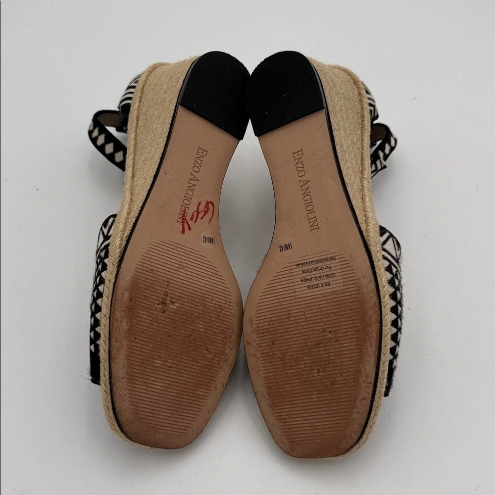 Enzo Angiolini Black Cream espadrille Wedges women sandals 10M caw hair Aztec
